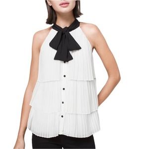 WHITE HOUSE BLACK MARKET White Sleeveless Tiered Pleated Blouse Women’s Size 4